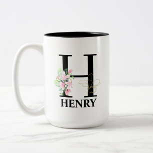 Pretty H Monogrammed Initial Two-Tone Coffee Mug