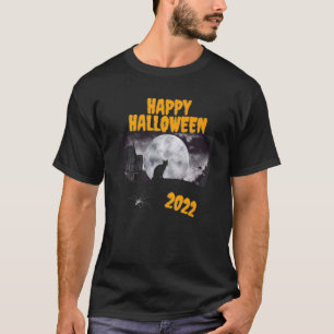 Pretty Halloween Cat Spiders Scary House 2022 Moon T-Shirt