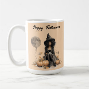 Pretty Halloween Witch and Full Moon Balloon Coffee Mug