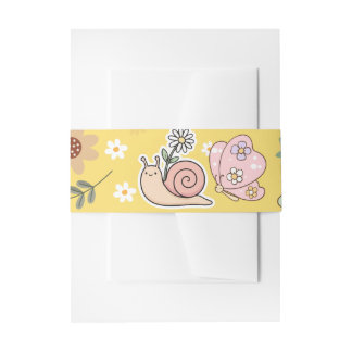 Pretty hand drawn botanical element mustard  invitation belly band