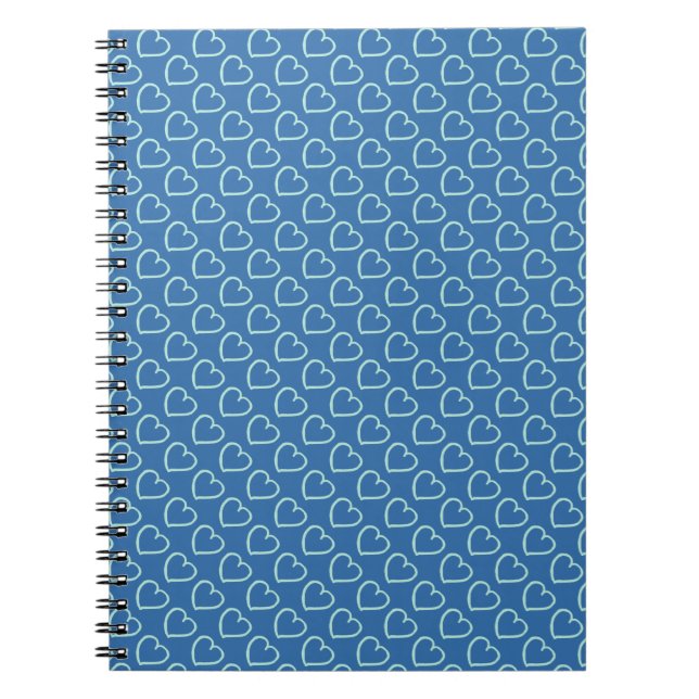 Pretty hand drawn hearts design blue on blue notebook (Front)