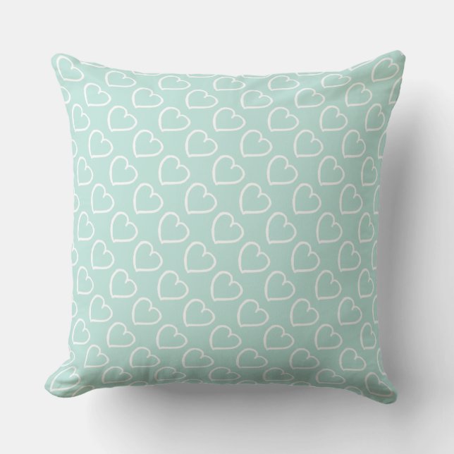 Pretty hand drawn hearts design white on blue throw pillow (Front)