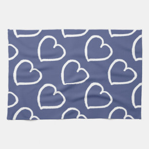 Pretty hand drawn hearts design white on dark blue kitchen towel