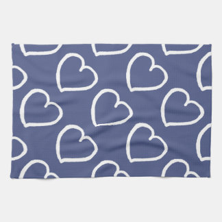 Pretty hand drawn hearts design white on dark blue kitchen towel