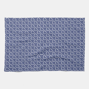Pretty hand drawn hearts design white on dark blue kitchen towel