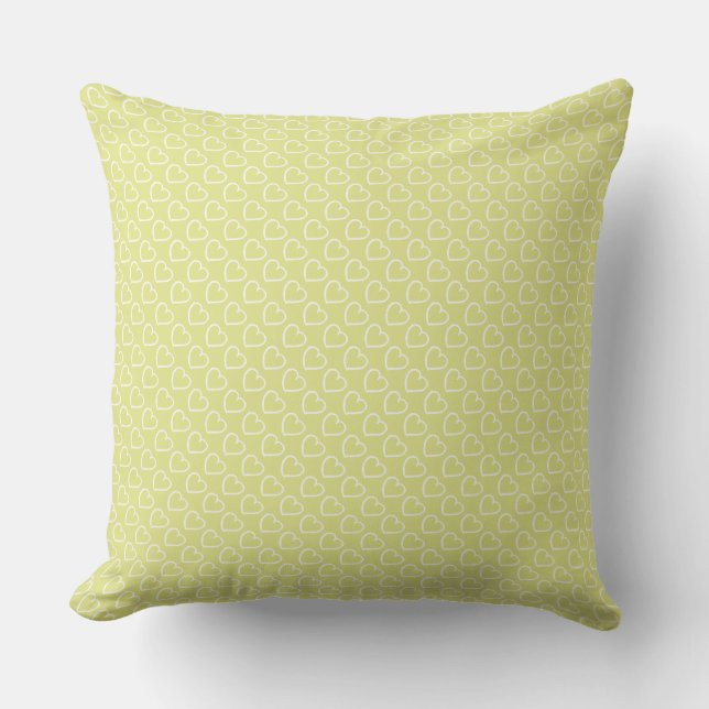 Pretty hand drawn hearts design white on green throw pillow (Front)
