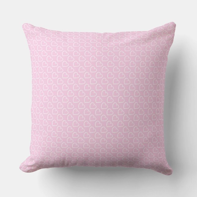 Pretty hand drawn hearts design white on pink throw pillow (Front)