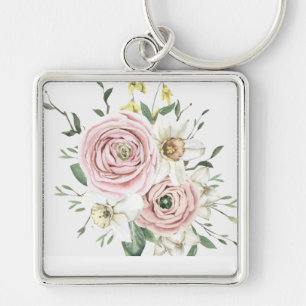 Pretty Hand Drawn Roses Rosy Keychain