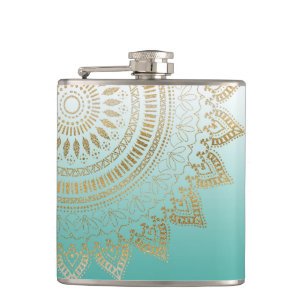 Pretty hand drawn tribal mandala elegant design hip flask