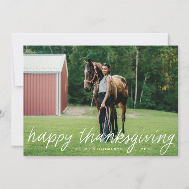 Pretty Hand Lettered Thanksgiving Holiday Photo (Front)