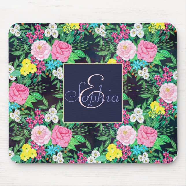 Pretty hand paint watercolor floral design mouse pad (Front)