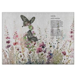 Pretty Hand-Painted Ceylon Rose Butterfly Cutting Board
