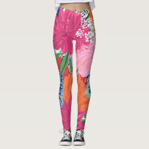 Pretty Hand Painted Colorful Flowers Leggings