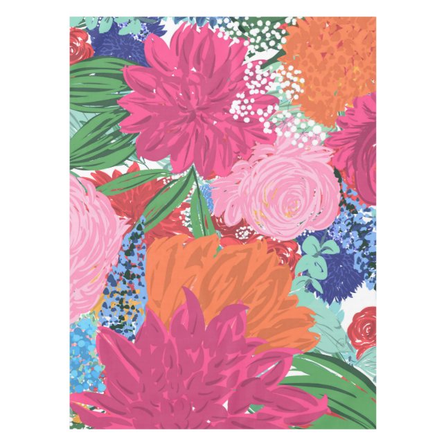 Pretty Hand Painted Colourful Flowers Tablecloth (Front)