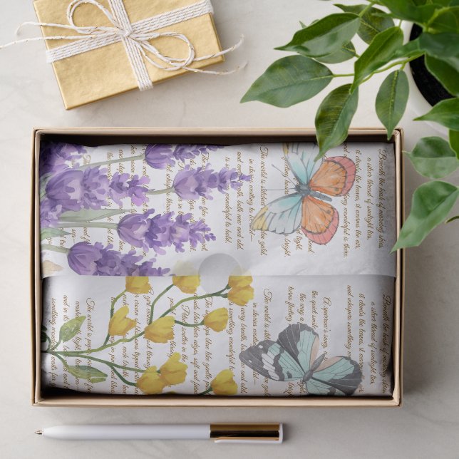 Pretty Handwritten letters Botanical White Tissue Paper (Gift)