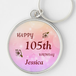 Pretty Happy 105th Birthday Personalised Keychain
