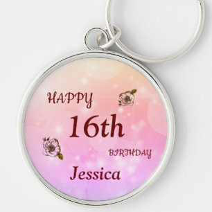 Pretty Happy 16th Birthday Personalised Keychain