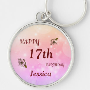 Pretty Happy 17th Birthday Personalised Keychain