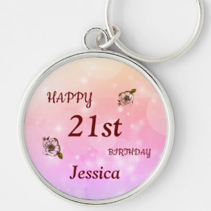 Pretty Happy 21st Birthday Personalised Keychain