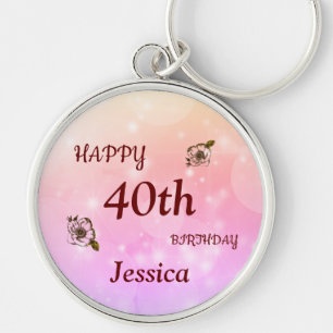 Pretty Happy 40th Birthday Personalised Keychain