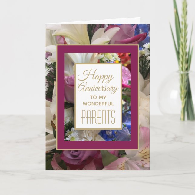 Pretty! Happy Anniversary to Parents greeting card (Front)