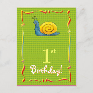 Pretty Happy Birthday postcard with cute snail