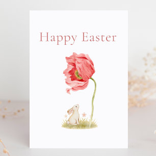Pretty Happy Easter Bunny, Minimal Flower Holiday Card