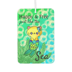 Pretty Happy Mermaid Cat Ocean Wave Bubble Air Freshener