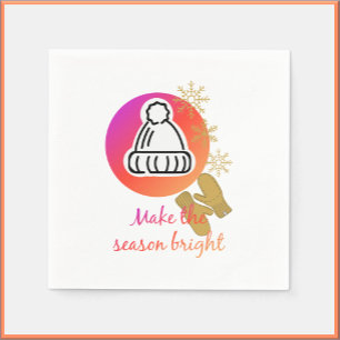 Pretty Hat and Mittens Winter Season Bright Napkin