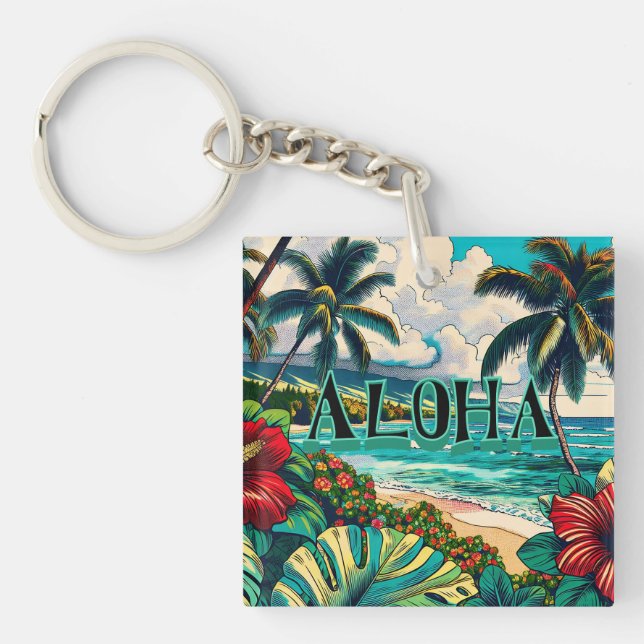 Pretty Hawaiian Island themed Keychain (Front)