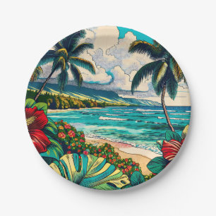Pretty Hawaiian Island themed Paper Plate
