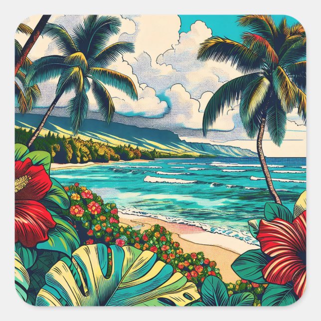 Pretty Hawaiian Island themed Square Sticker (Front)