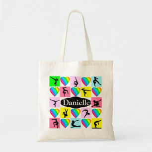 PRETTY HEART FILLED PERSONALIZED GYMNAST TOTE BAG