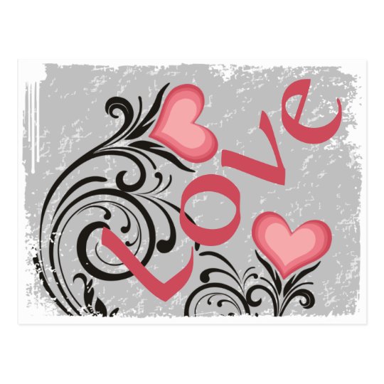 Pretty Heart Flowers LOVE Grunge Postcard