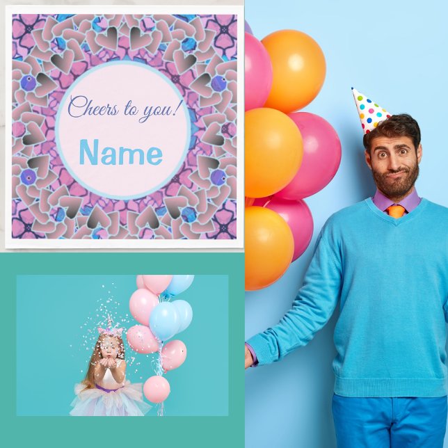 Pretty Heart Party w/ Personalized Text Template Napkin (Creator Uploaded)