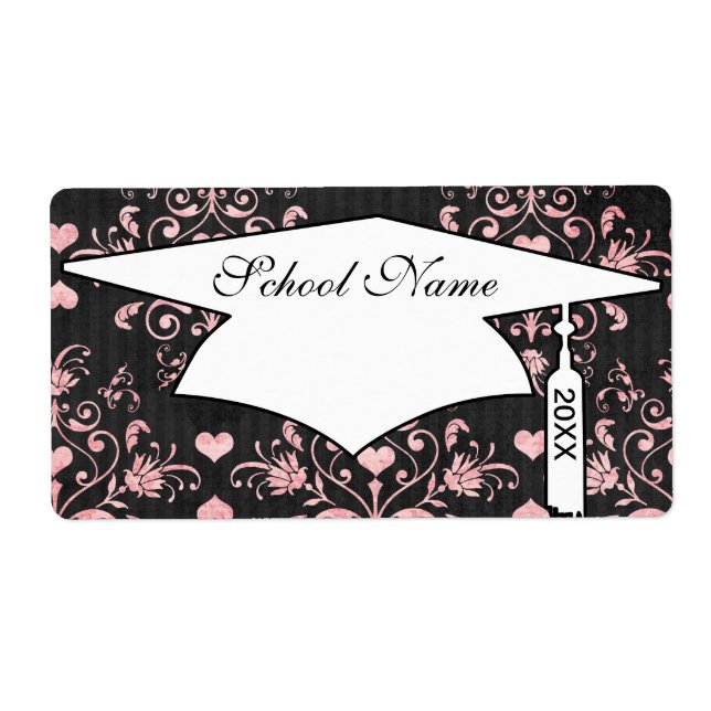 pretty heart pink damask on washed black (Front)