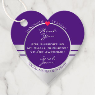 Pretty Heart Purple and Silver Packaging Thank You Favour Tags