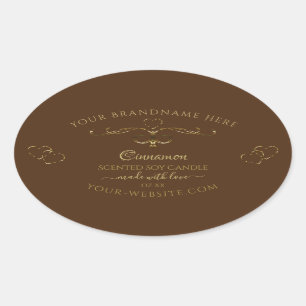 Pretty Hearts Decorative Gold Scrollwork on Brown  Oval Sticker