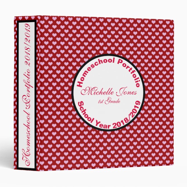 Pretty Hearts Homeschool Portfolio Binder (Front/Spine)