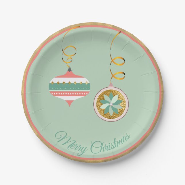 Pretty Holiday Ornaments Party Paper Plate (Front)