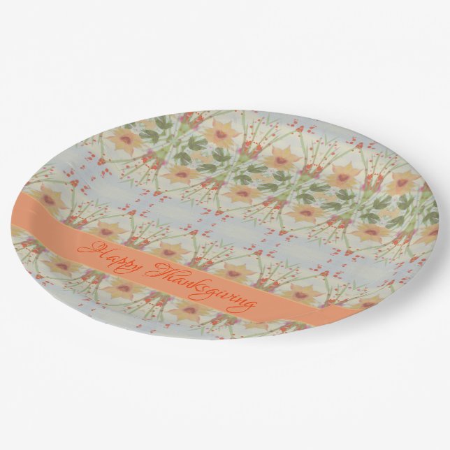 Pretty Holiday Style Thanksgiving Paper Plates (Angled)