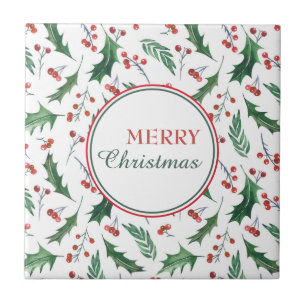 Pretty Holly Pattern Merry Christmas Tile