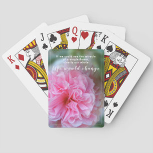 Pretty Hollyhock Pink Flower Quote Playing Cards