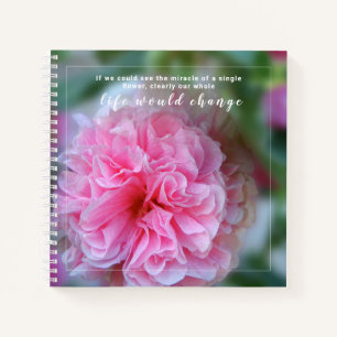Pretty Hollyhock Pink Flowers With Quote Notebook