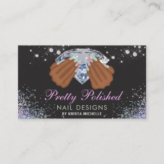 Pretty Holographic Diamond Glitter Nails Business Card