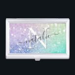 Pretty Holographic Glitter Girly Glamourous Business Card Holder<br><div class="desc">Easily personalize this elegant colourful bokeh glitter pattern with your custom details.</div>