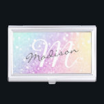 Pretty Holographic Glitter Girly Glamourous Business Card Holder<br><div class="desc">Easily personalize this elegant colourful bokeh glitter pattern with your custom details.</div>