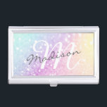Pretty Holographic Glitter Girly Glamourous Business Card Holder<br><div class="desc">Easily personalize this elegant colourful bokeh glitter pattern with your custom details.</div>