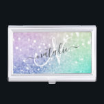 Pretty Holographic Glitter Girly Glamourous Business Card Holder<br><div class="desc">Easily personalize this elegant colourful bokeh glitter pattern with your custom details.</div>