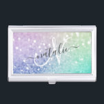 Pretty Holographic Glitter Girly Glamourous Business Card Holder<br><div class="desc">Easily personalize this elegant colourful bokeh glitter pattern with your custom details.</div>